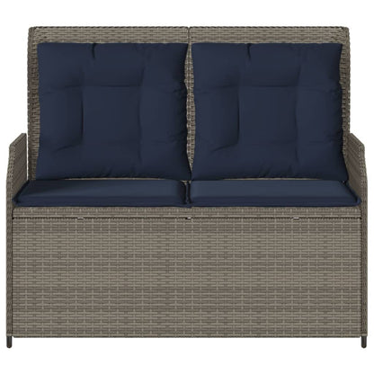 Gartenbank mit Liegefunktion und Kissen Grau Poly Rattan
