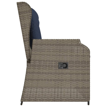 Gartenbank mit Liegefunktion und Kissen Grau Poly Rattan