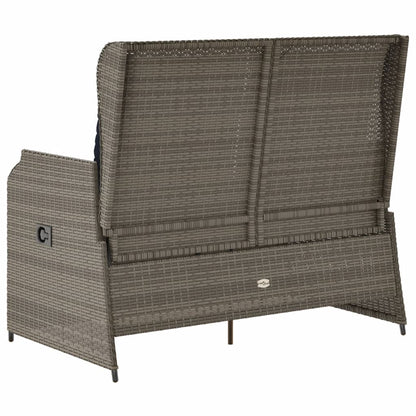 Gartenbank mit Liegefunktion und Kissen Grau Poly Rattan