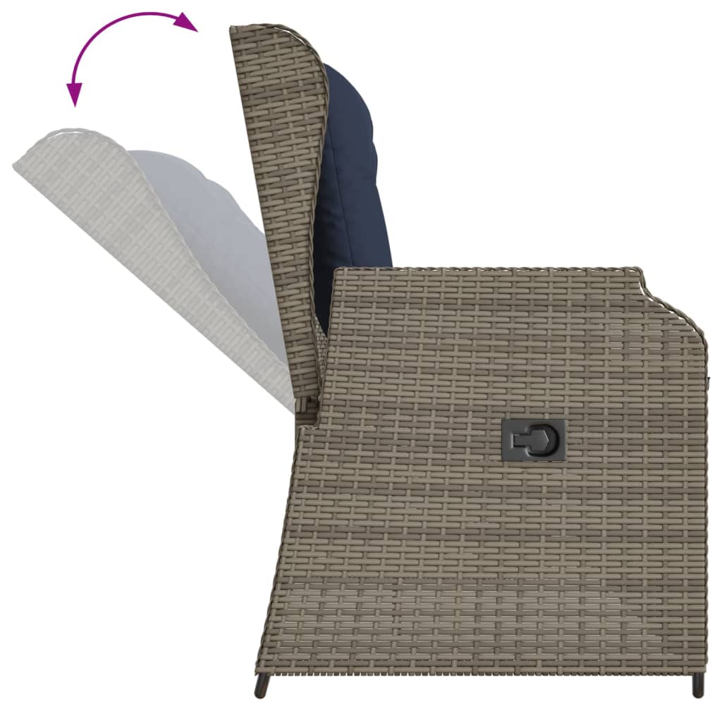 Gartenbank mit Liegefunktion und Kissen Grau Poly Rattan