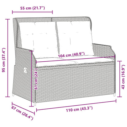 Gartenbank mit Liegefunktion und Kissen Grau Poly Rattan