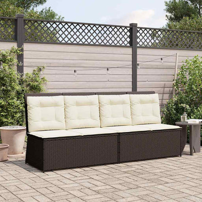 Gartenbank Verstellbar mit Kissen Braun Poly Rattan