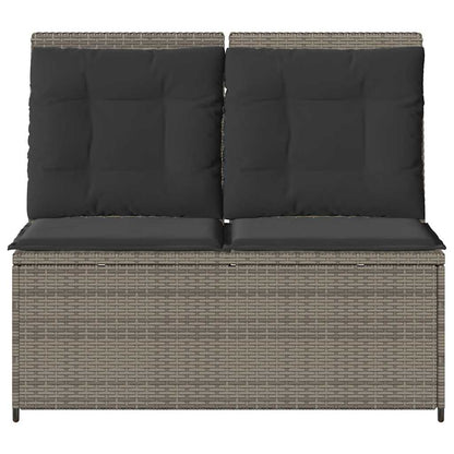 Gartenbank Verstellbar mit Kissen Grau Poly Rattan