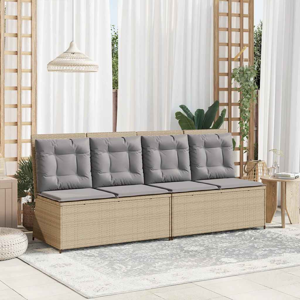 Gartenbank Verstellbar mit Kissen Beige Poly Rattan