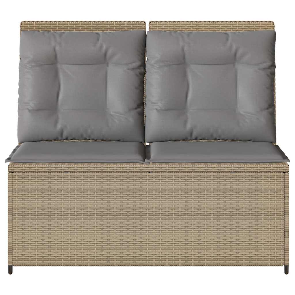 Gartenbank Verstellbar mit Kissen Beige Poly Rattan