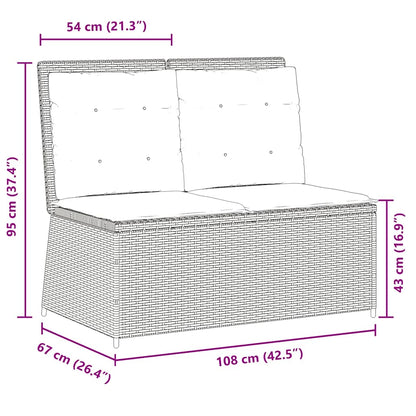 Gartenbank Verstellbar mit Kissen Hellgrau Poly Rattan