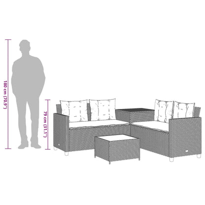 Gartensofa in L-Form mit Tisch und Kissen Grau Poly Rattan