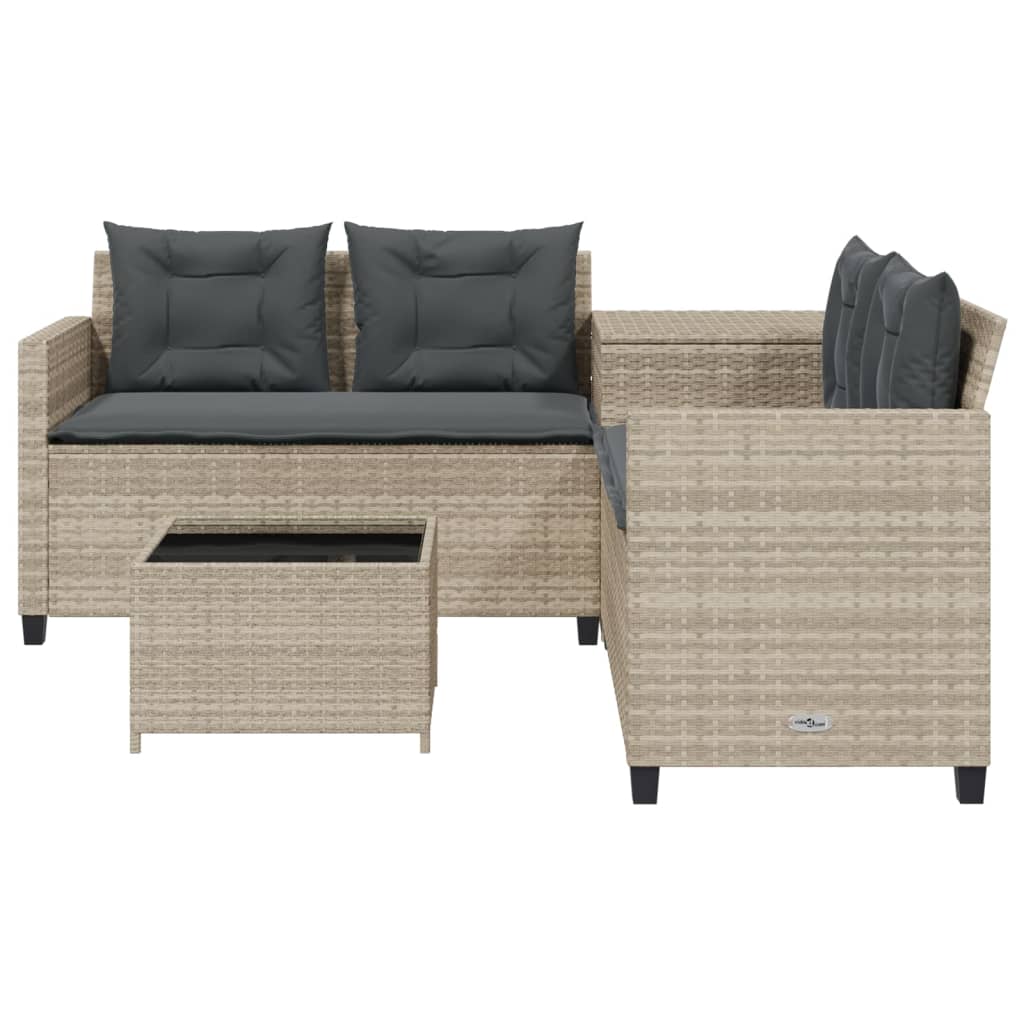 Gartensofa in L-Form mit Tisch und Kissen Hellgrau Poly Rattan