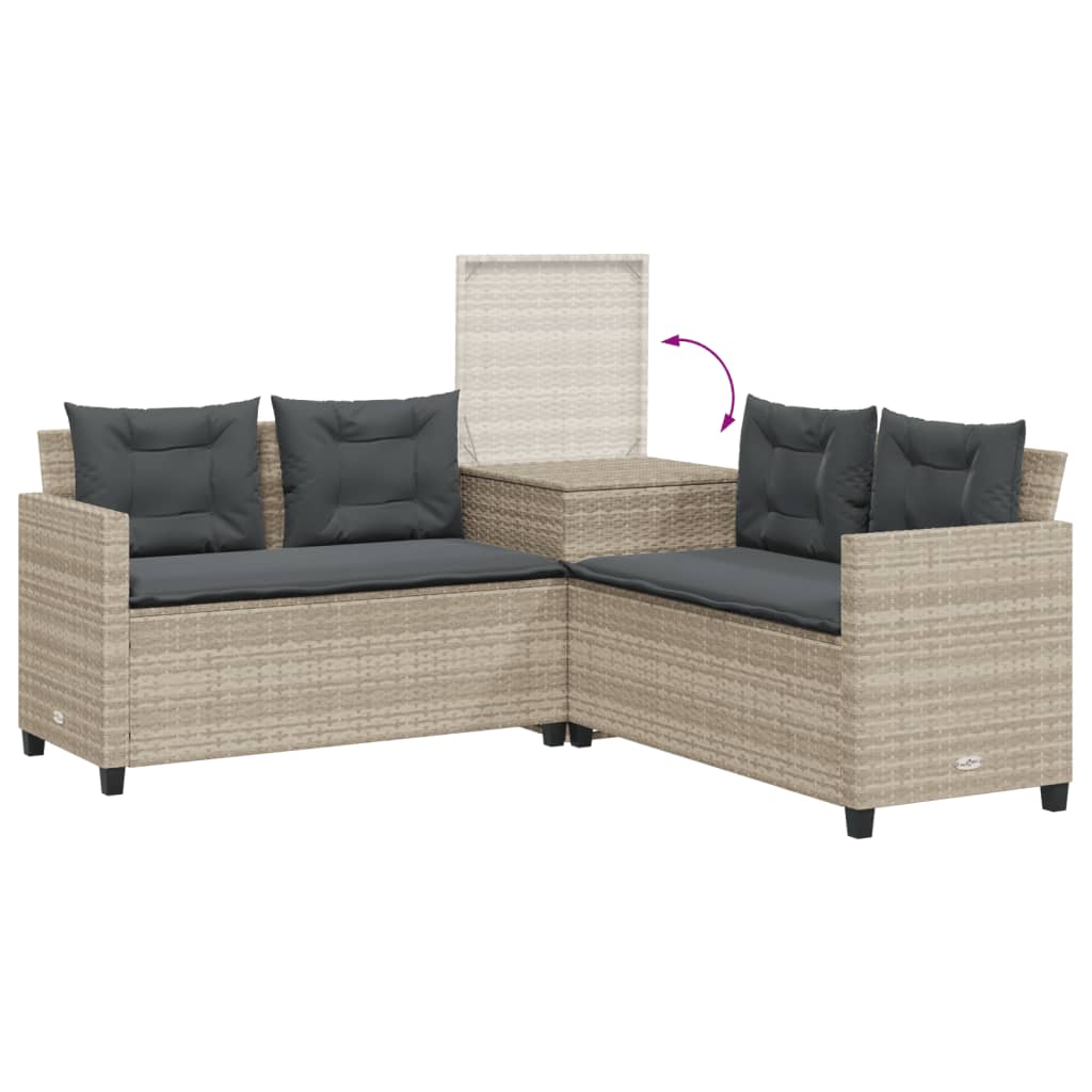 Gartensofa in L-Form mit Tisch und Kissen Hellgrau Poly Rattan