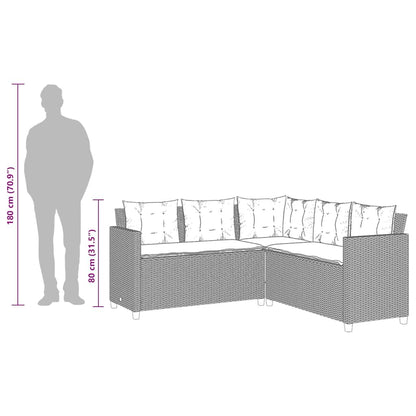 Gartensofa in L-Form mit Tisch und Kissen Schwarz Poly Rattan