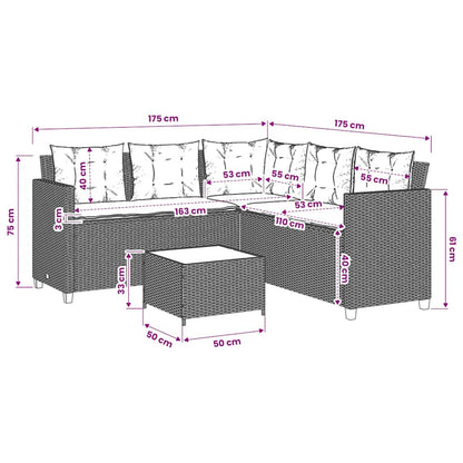 Gartensofa in L-Form mit Tisch und Kissen Schwarz Poly Rattan