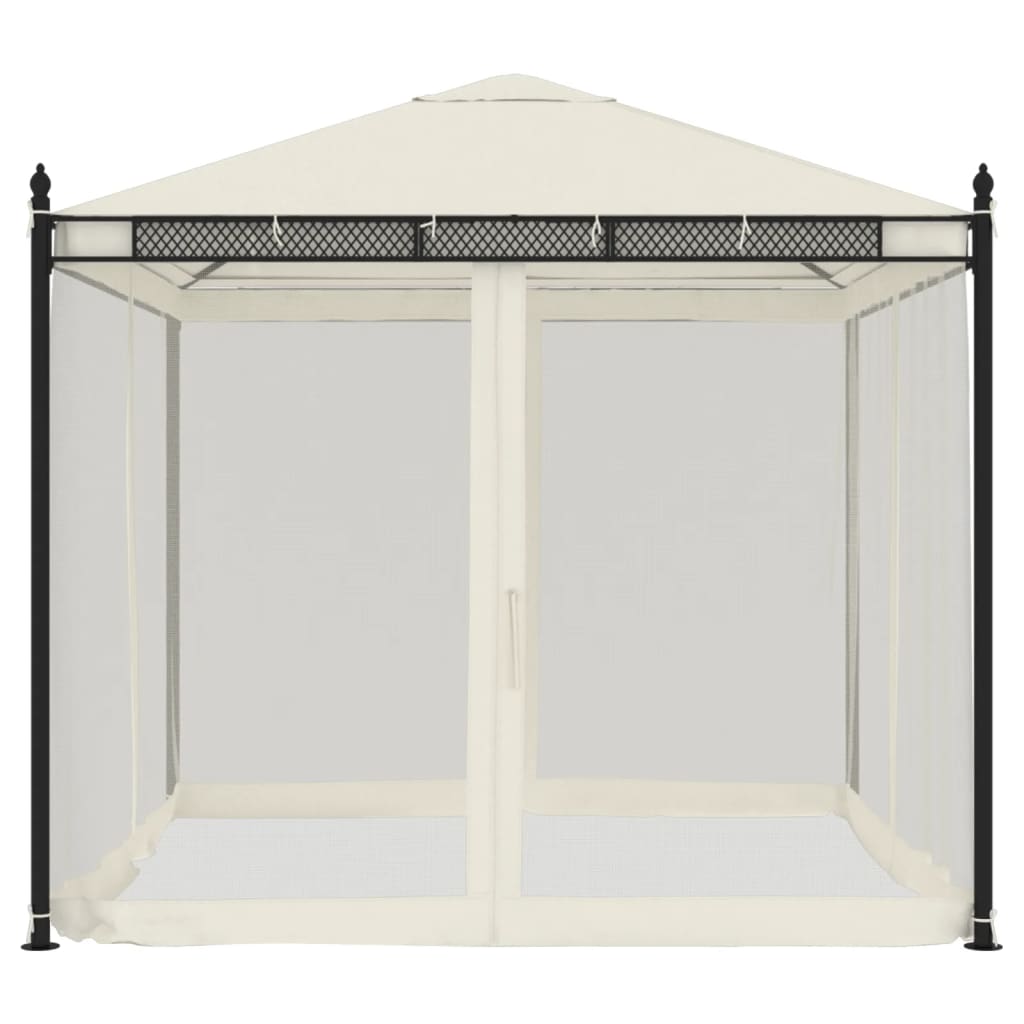 Pavillon mit Netzwänden Creme 2,93x2,93 m Stahl