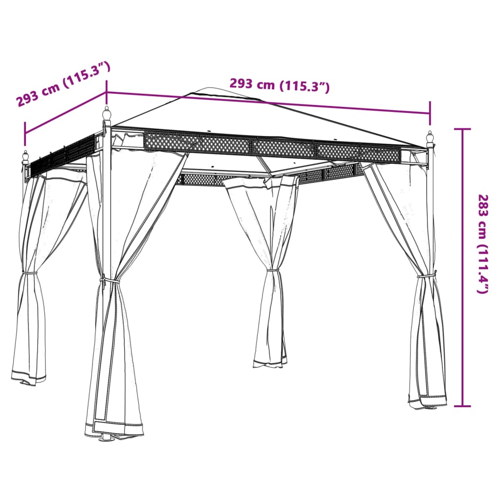 Pavillon avec murs en filet crème 2,93x2,93 m en acier