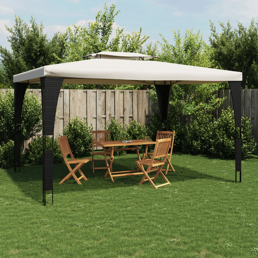 Pavillon mit Doppeldach Creme 3,98x2,98 m Stahl