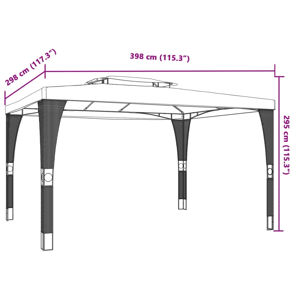 Pavillon à double toit anthracite 3,98x2,98 m en acier