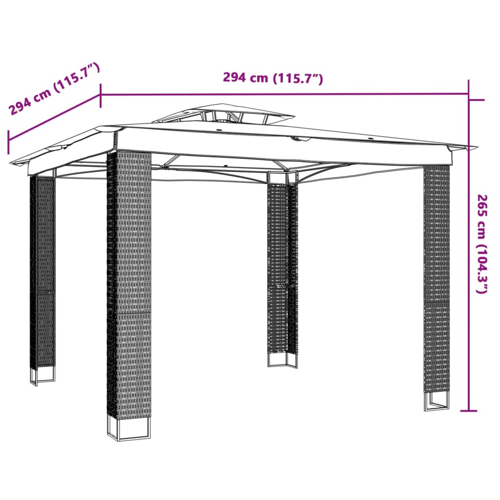 Pavillon à double toit anthracite 2,94x2,94 m en acier