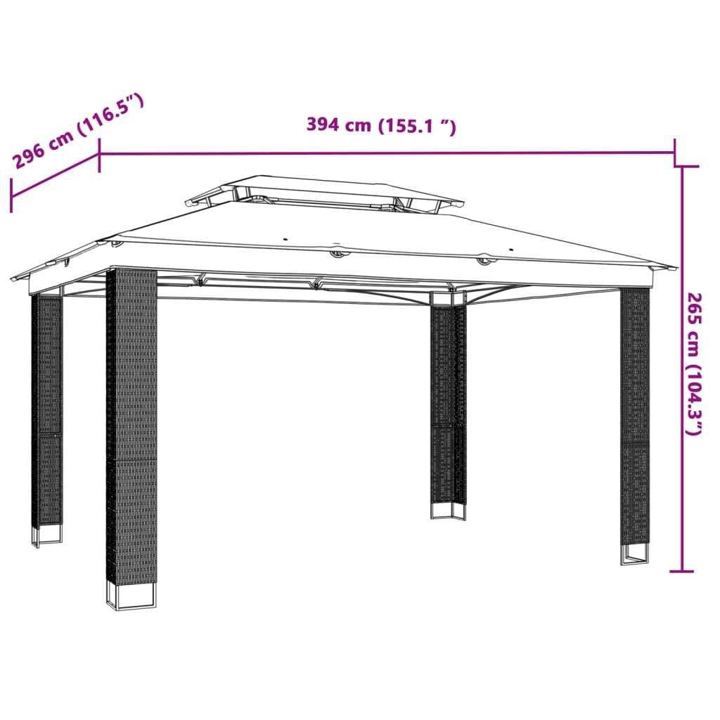 Pavillon mit Doppeldach Creme 3,94x2,96 m Stahl