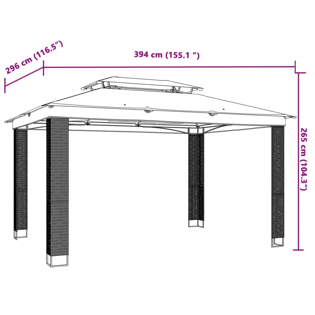 Pavillon mit Doppeldach Anthrazit 3,94x2,96 m Stahl