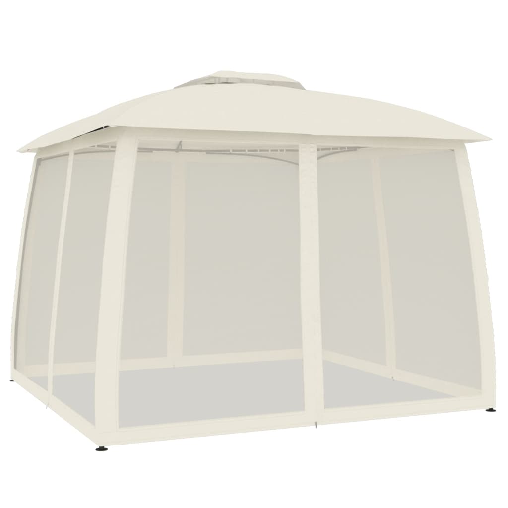 Pavillon avec double toit et murs grillagés crème 2,93x2,93 m en acier