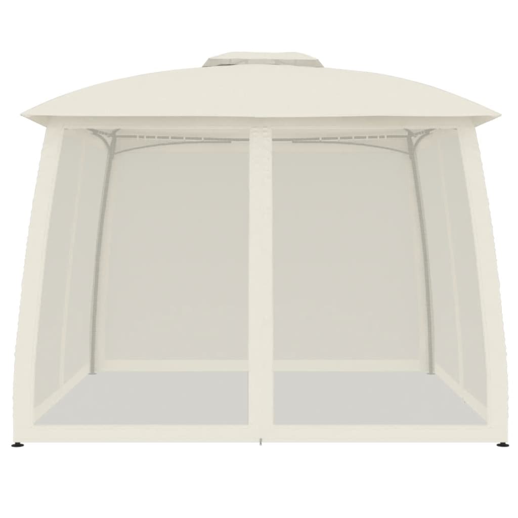 Pavillon avec double toit et murs grillagés crème 2,93x2,93 m en acier