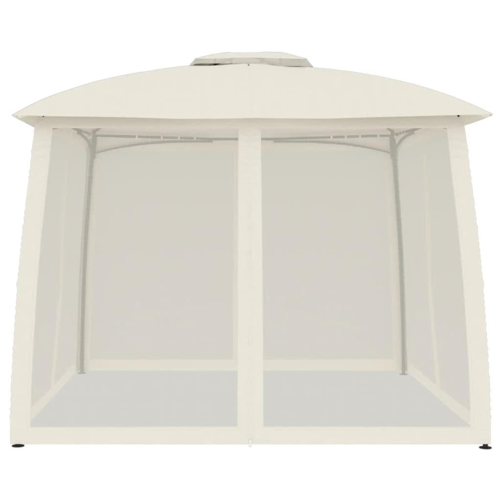 Pavillon mit Doppeldach & Netzwänden Creme 2,93x2,93 m Stahl