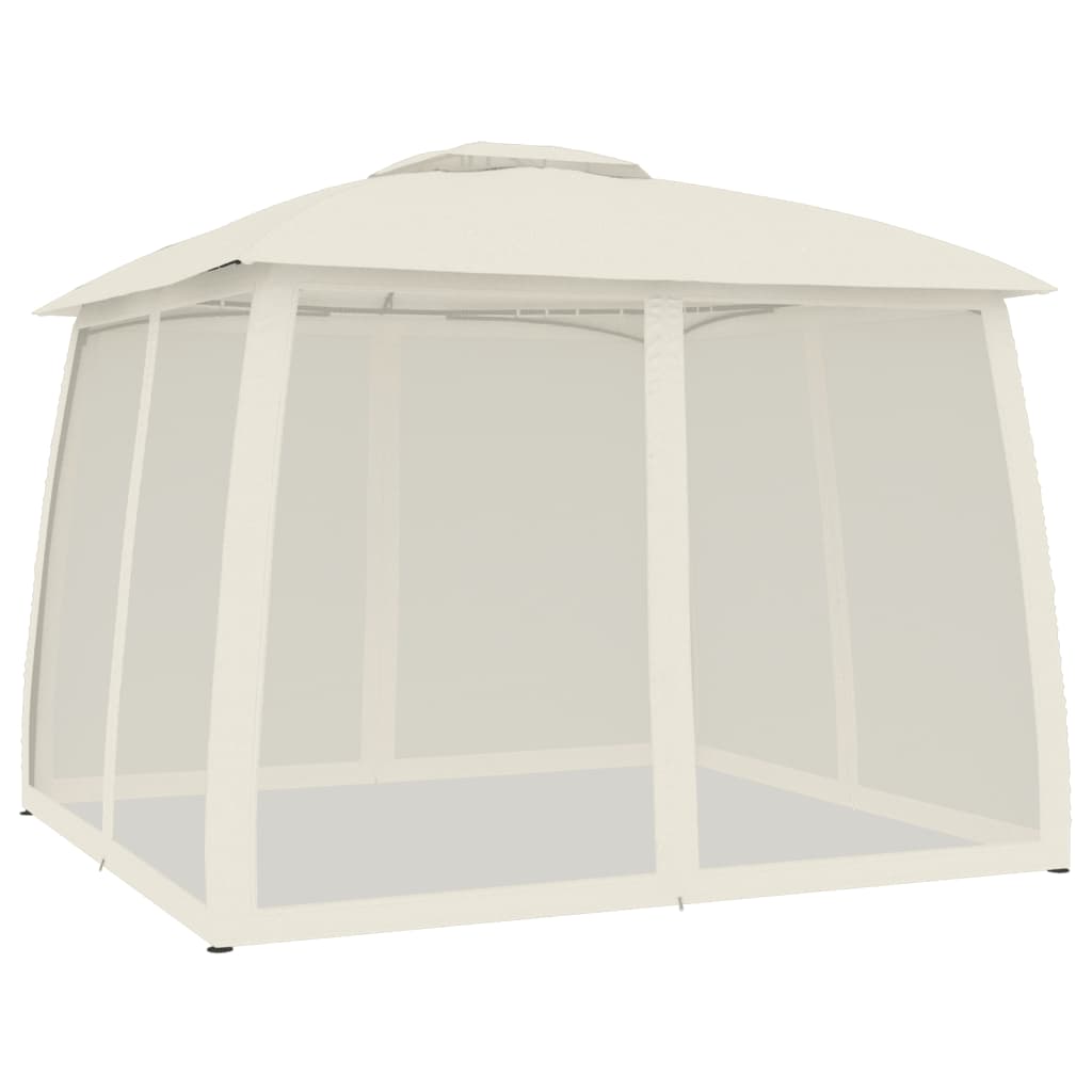 Pavillon mit Doppeldach & Netzwänden Creme 2,93x2,93 m Stahl