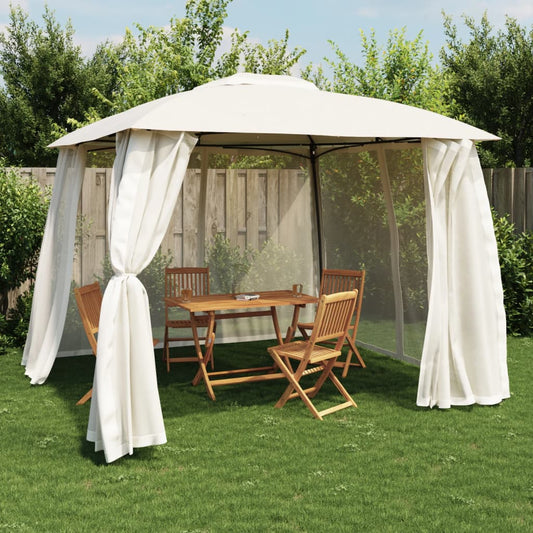 Pavillon avec double toit et murs grillagés crème 2,93x2,93 m en acier