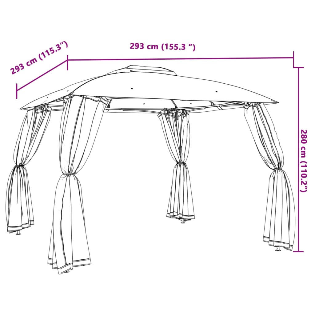 Pavillon mit Doppeldach & Netzwänden Anthrazit 2,93x2,93m Stahl