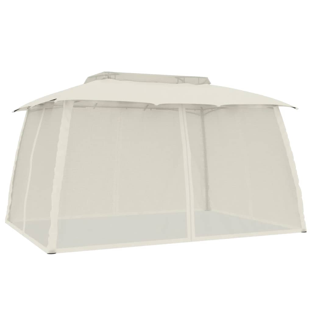 Pavillon avec double toit et murs grillagés crème 3,93x2,93 m en acier