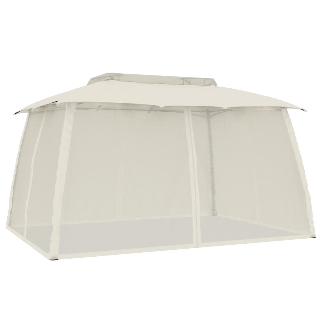 Pavillon avec double toit et murs grillagés crème 3,93x2,93 m en acier