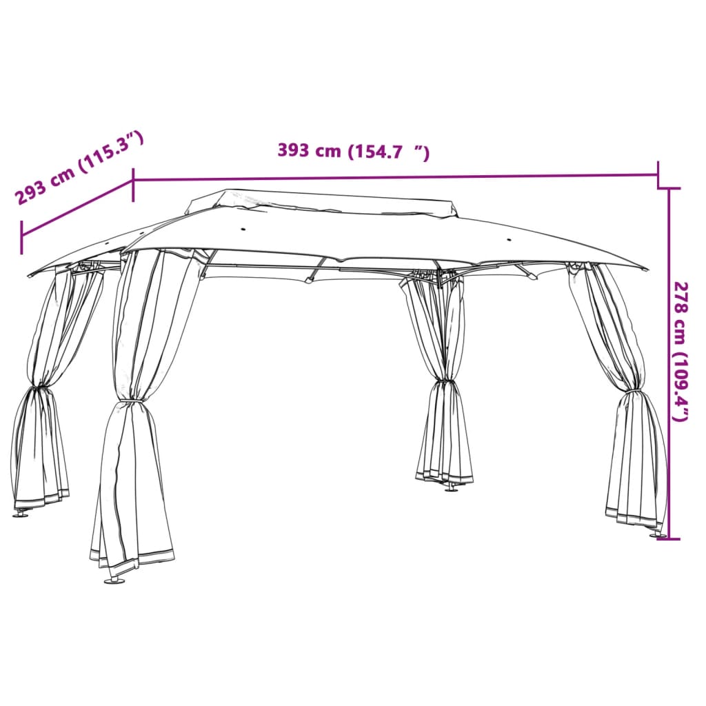 Pavillon avec double toit et murs grillagés crème 3,93x2,93 m en acier