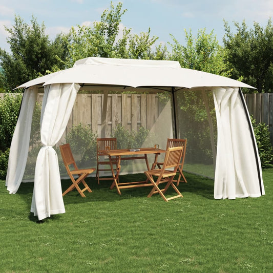 Pavillon avec double toit et murs grillagés crème 3,93x2,93 m en acier