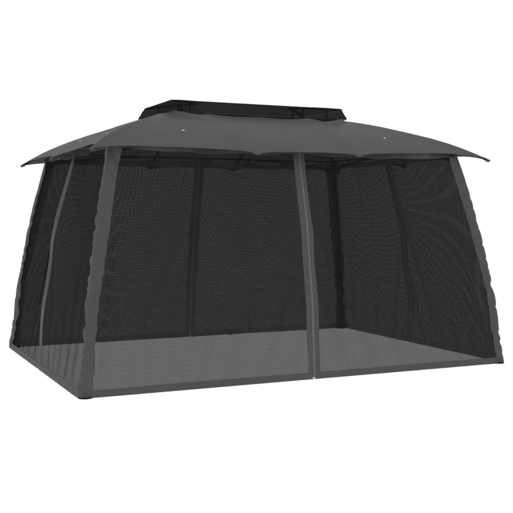 Pavillon à double toiture &amp; murs grillagés anthracite 3,93x2,93m acier