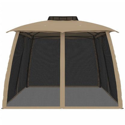 Pavillon mit Doppeldach & Netzwänden Taupe 3,93x2,93 m Stahl