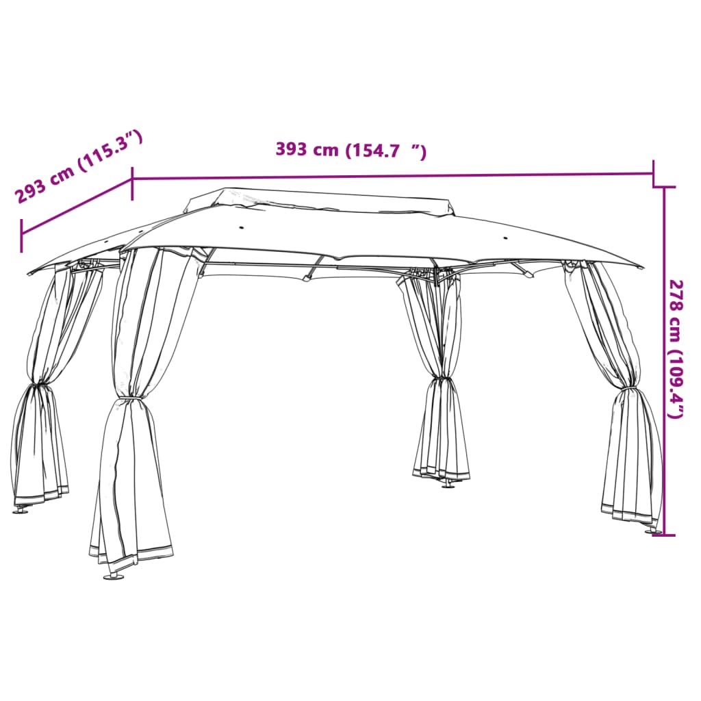 Pavillon à double toit &amp; murs grillagés taupe 3,93x2,93 m acier