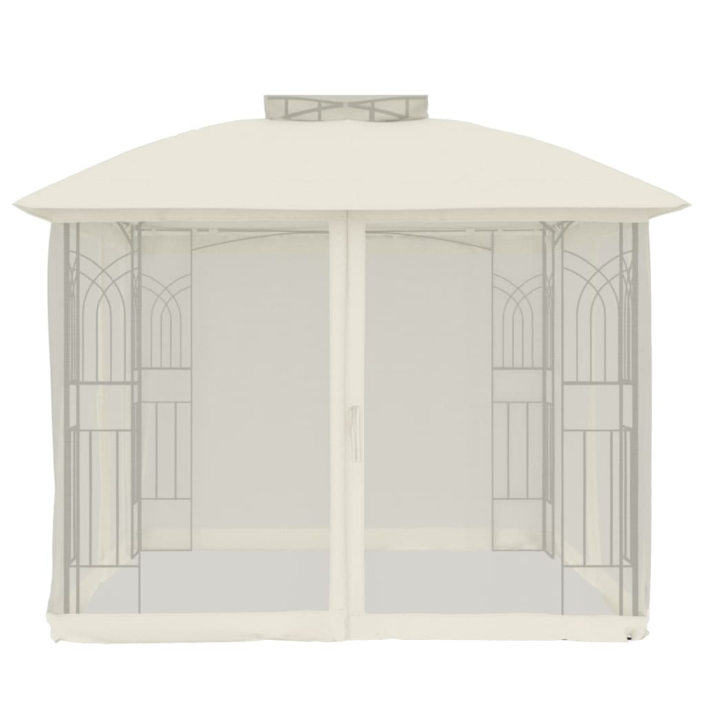 Pavillon mit Doppeldach & Netzwänden Creme 2,94x2,94 m Stahl