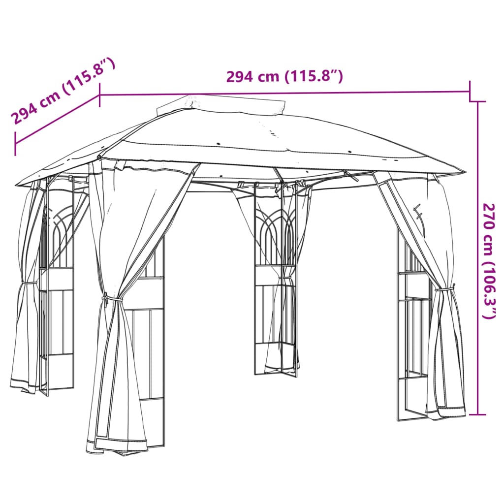 Pavillon mit Doppeldach & Netzwänden Creme 2,94x2,94 m Stahl