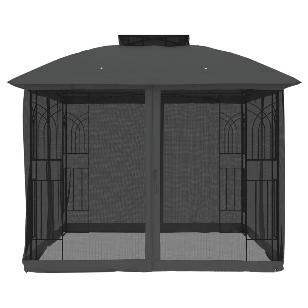 Pavillon à double toiture &amp; murs grillagés anthracite 2,94x2,94m acier