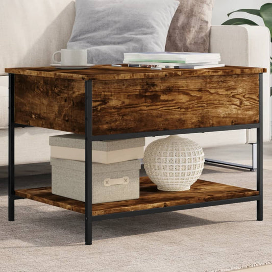 Coffee table smoked oak 70x50x50 cm wood material and metal