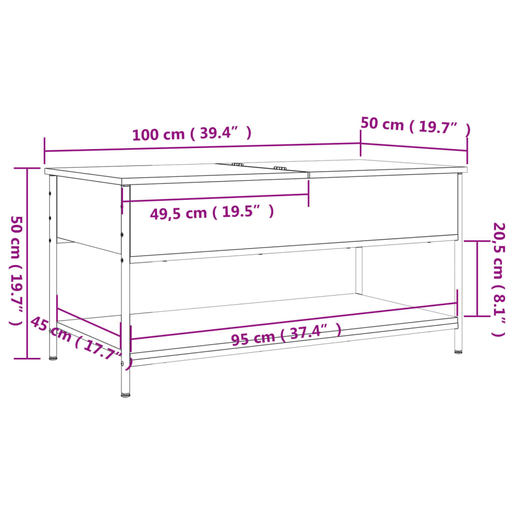 Coffee Table Black 100x50x50 cm Wood Material and Metal