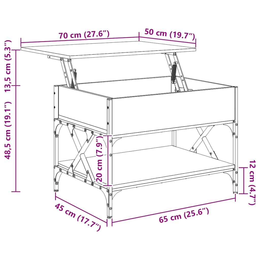 Couchtisch Grau Sonoma 70x50x50 cm Holzwerkstoff und Metall
