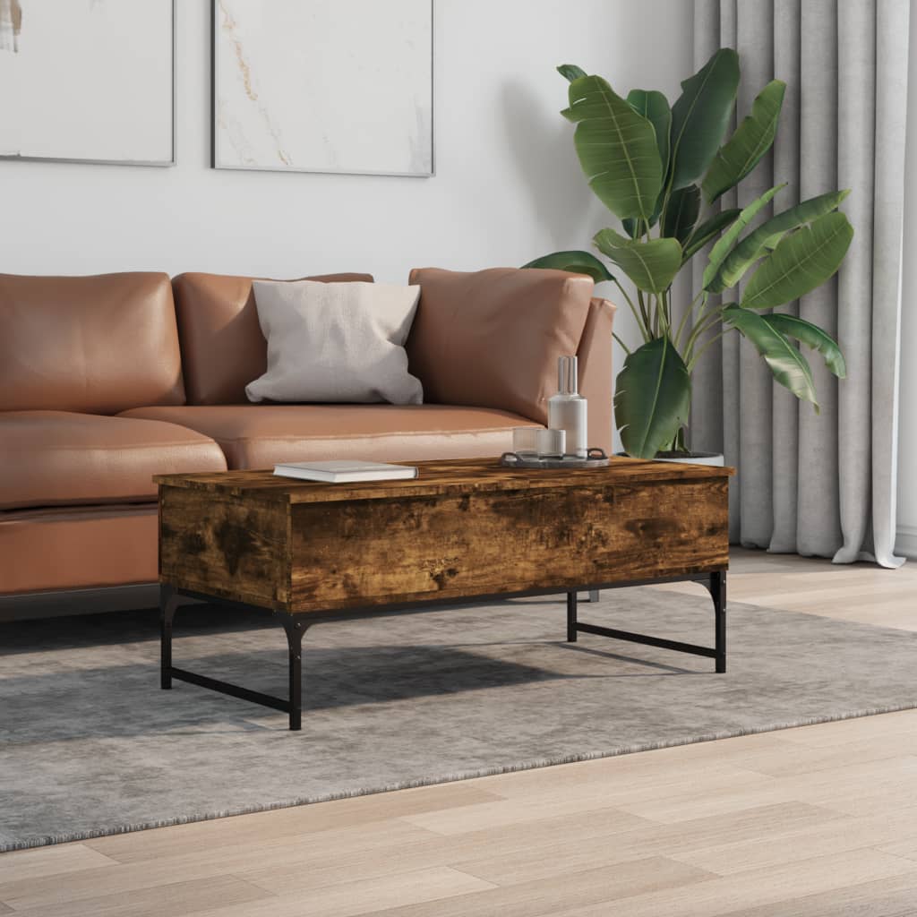 Coffee table smoked oak 100x50x40 cm wood material and metal