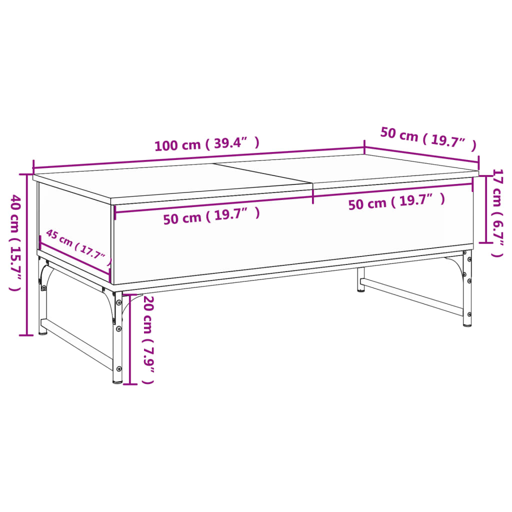 Coffee table smoked oak 100x50x40 cm wood material and metal