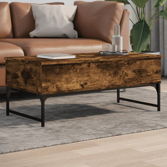 Coffee table smoked oak 100x50x40 cm wood material and metal
