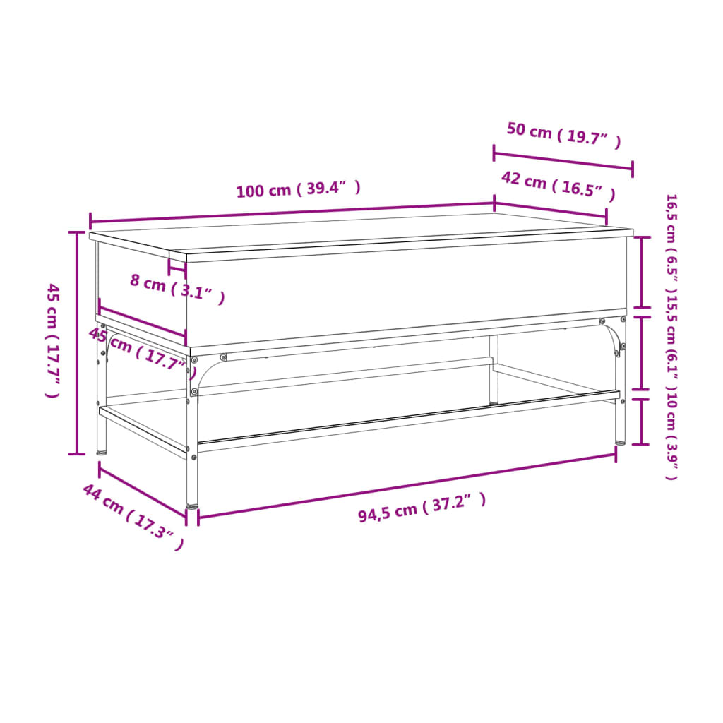 Coffee Table Black 100x50x45 cm Wood Material and Metal