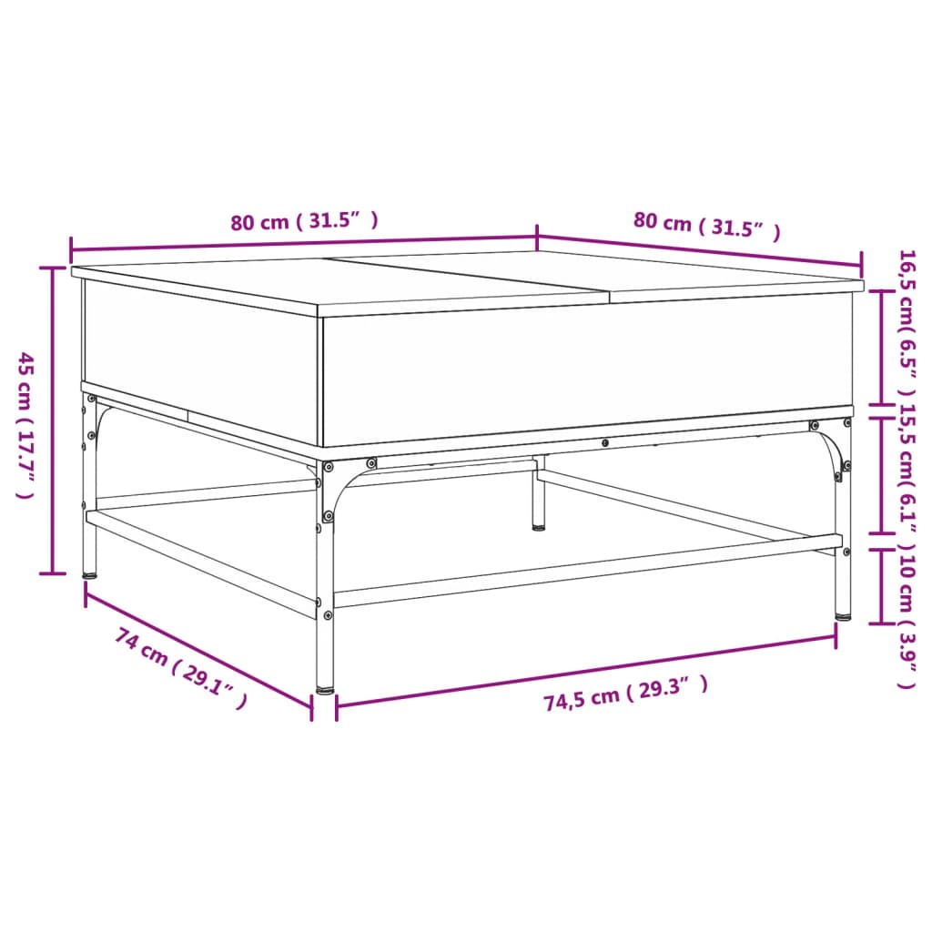Table basse chêne Sonoma 80x80x45 cm en bois et métal