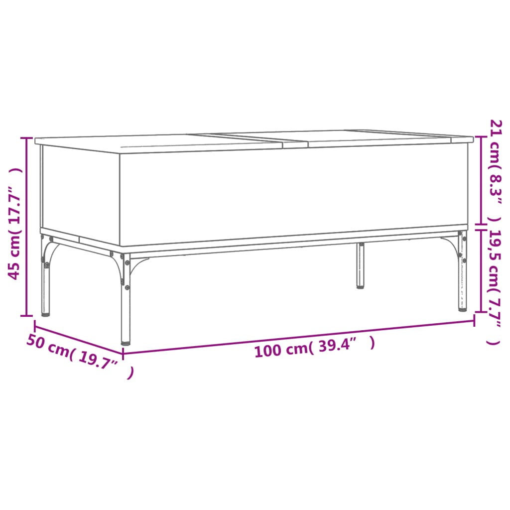 Coffee Table Black 100x50x45 cm Wood Material and Metal