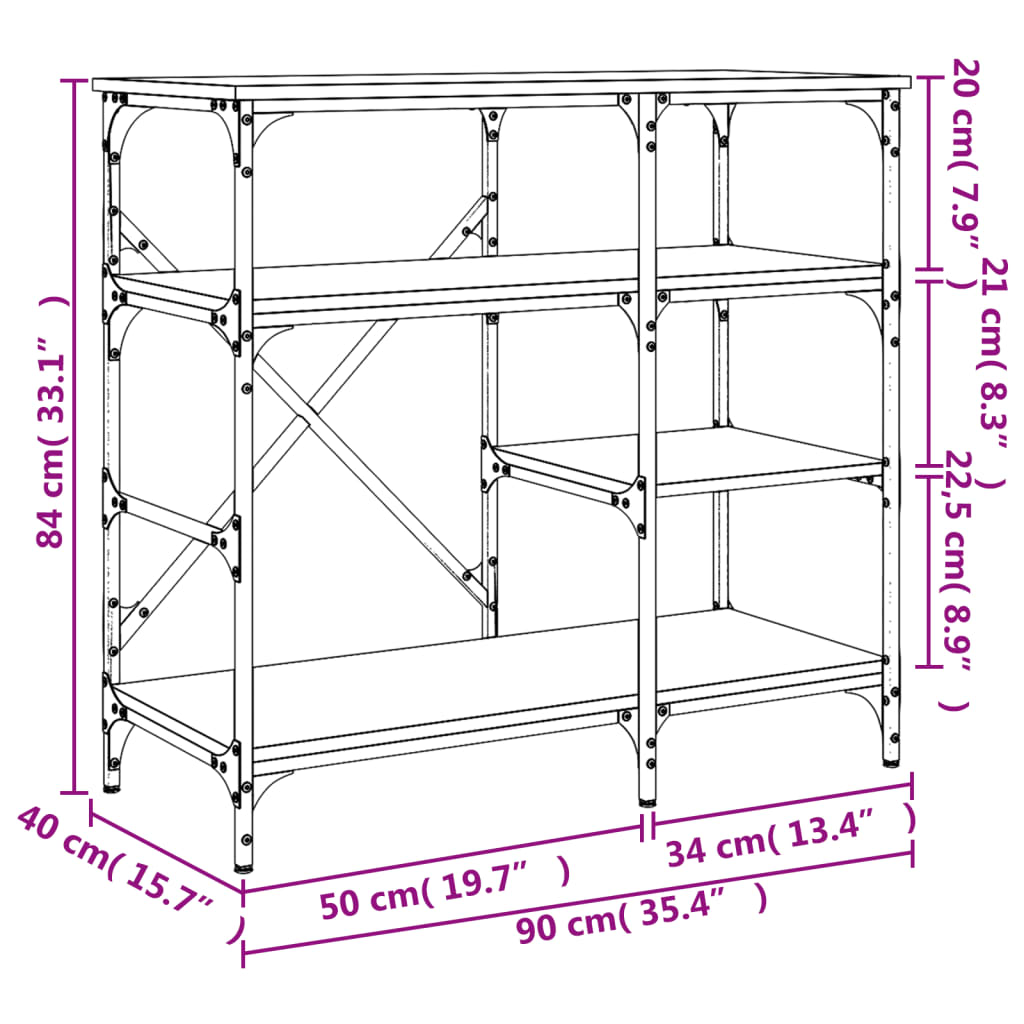 Etagère de boulanger aspect chêne brun 90x40x84 cm matériau bois métal