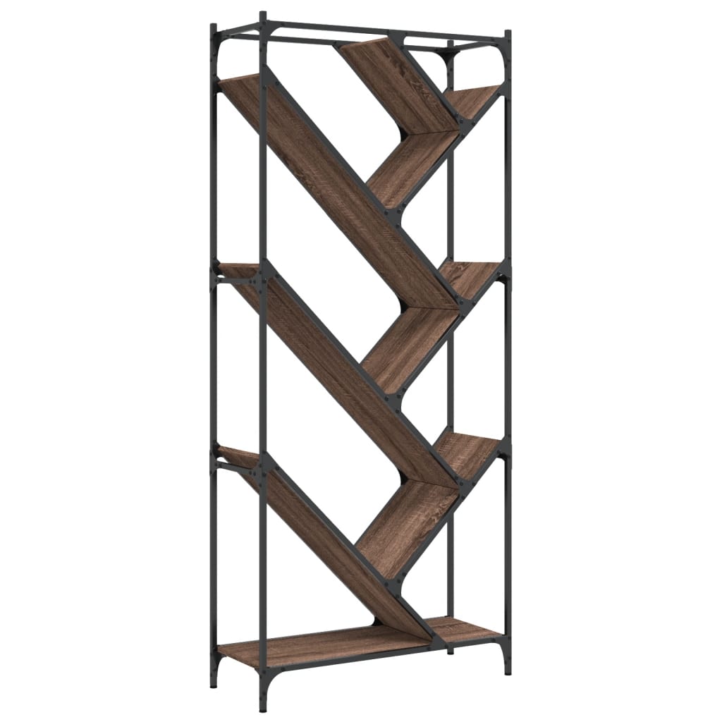 Bookshelf Brown Oak Look 79x30x180cm Wood Material Metal