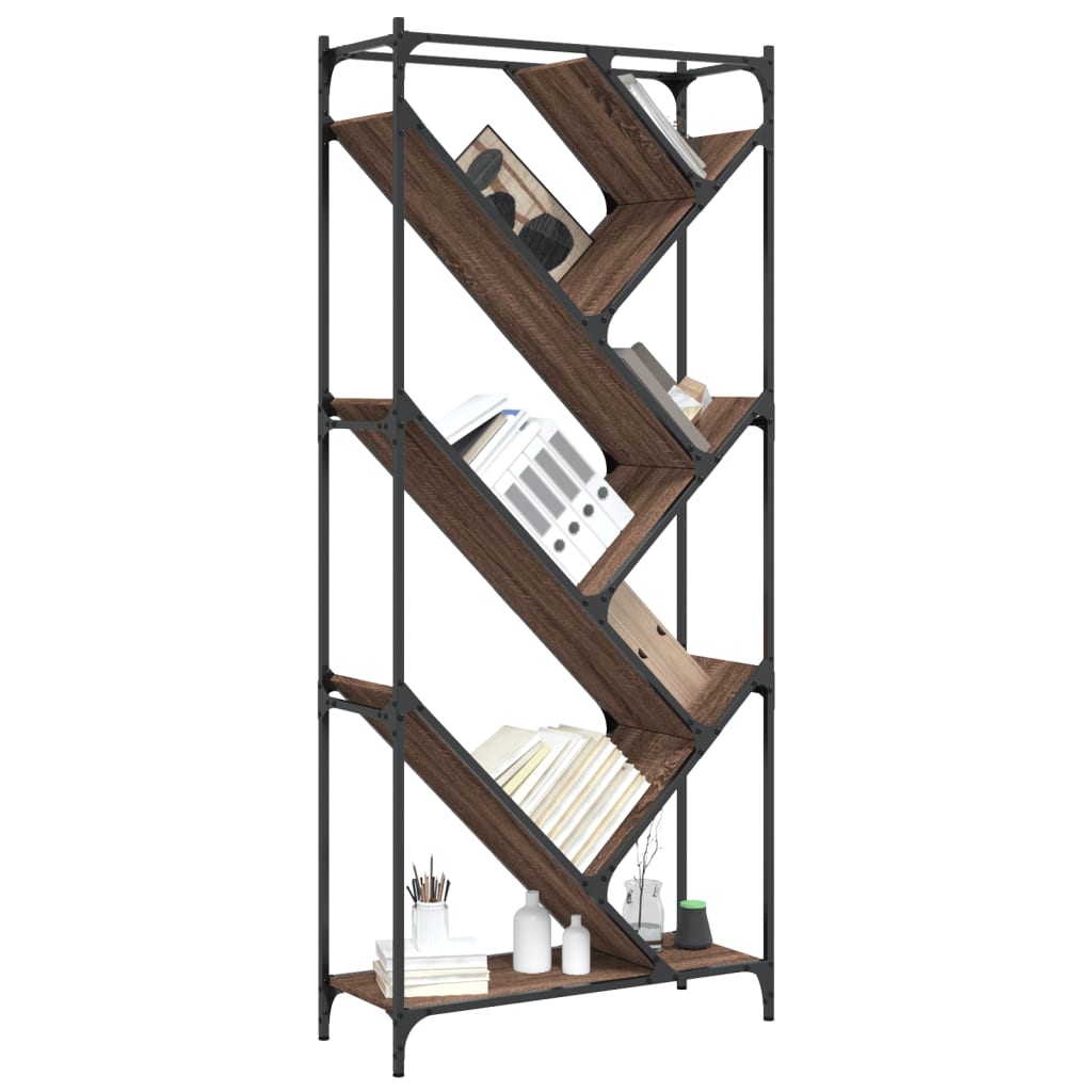 Bookshelf Brown Oak Look 79x30x180cm Wood Material Metal
